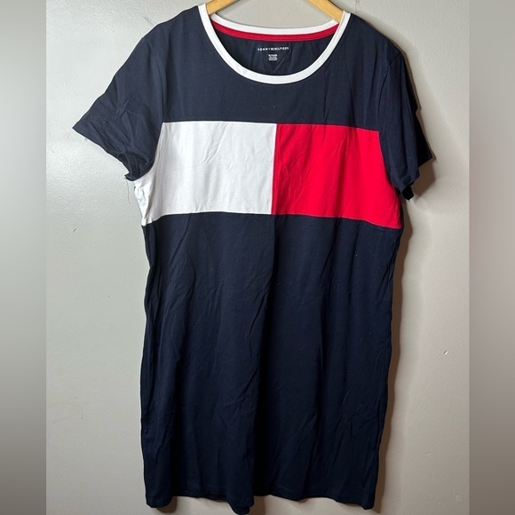 Tommy Hilfiger Women's XL Short Sleeve Color Block T-Shirt Dress Blue/White/Red - Picture 1 of 4